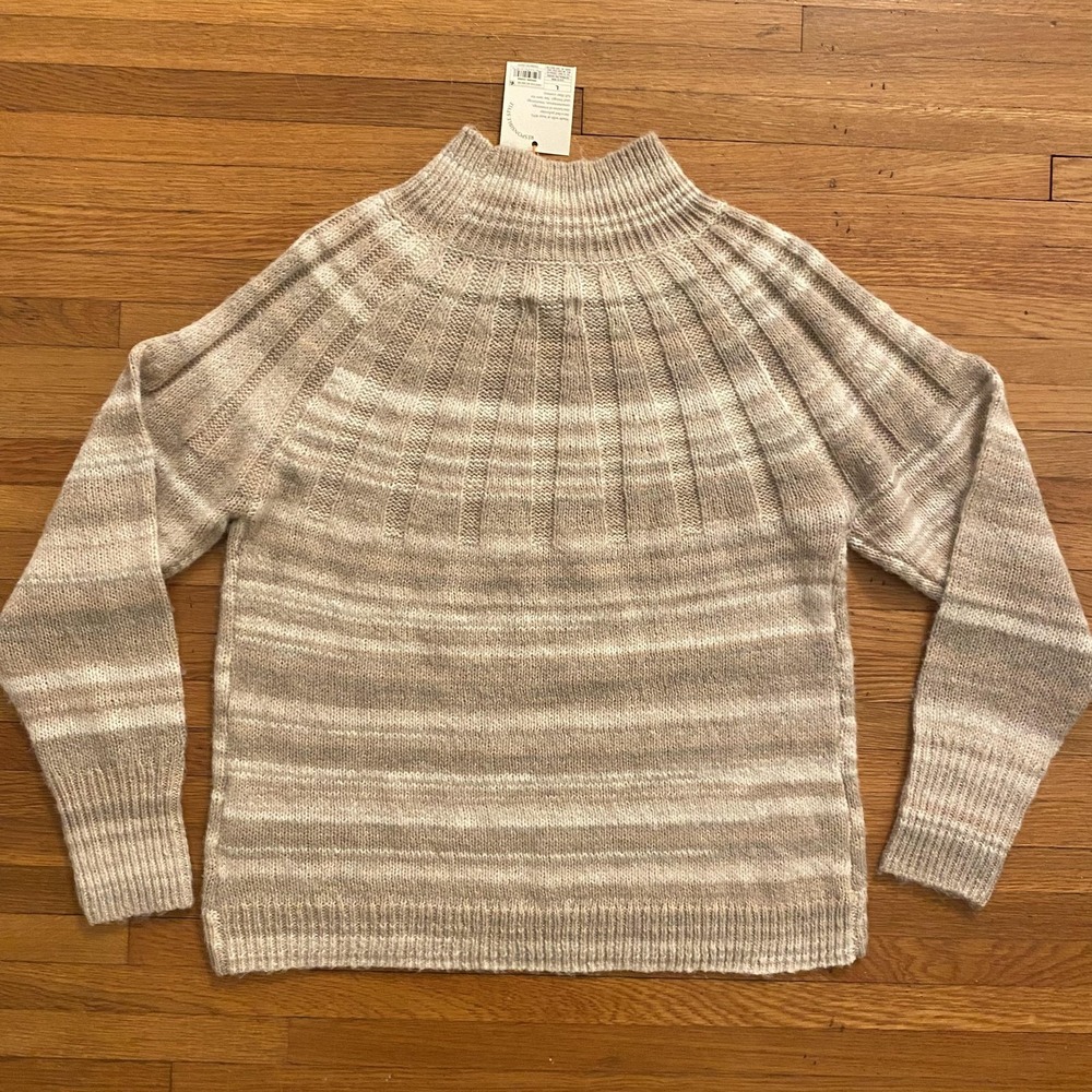 Knox Rose Sweater Womens Large Oatmeal Mock Neck Ribbed Yoke Wool Blend Pullover - Picture 8 of 9